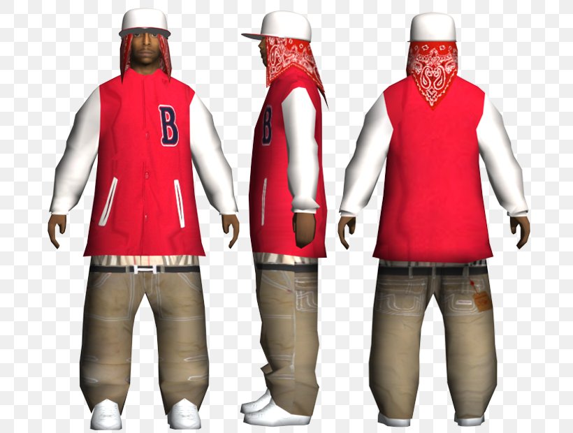 Bloods Crips Gang Grand Theft Auto: San Andreas, PNG, 700x620px, Bloods, Blood, Clothing, Costume, Crips Download Free