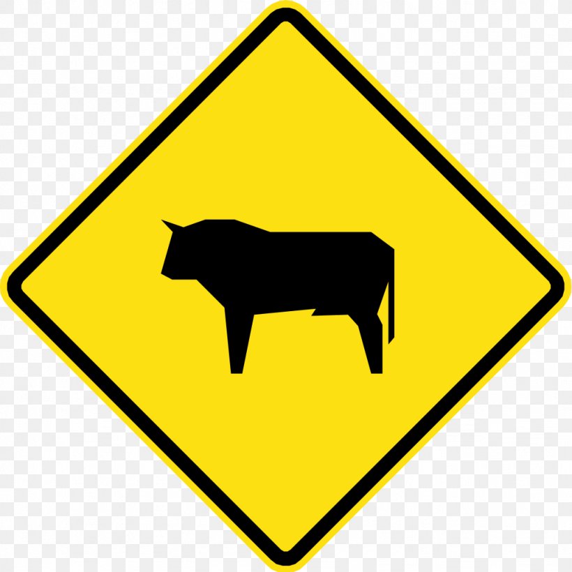 Traffic Sign Warning Sign Road Signs In Australia Vector Graphics, PNG, 1024x1024px, Traffic Sign, Area, Black And White, Cattle Like Mammal, Grass Download Free