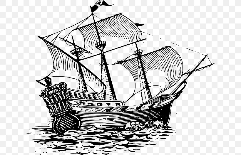 Sailing Ship Drawing Clip Art Image, PNG, 640x528px, Sailing Ship, Artwork, Barque, Black And White, Boat Download Free