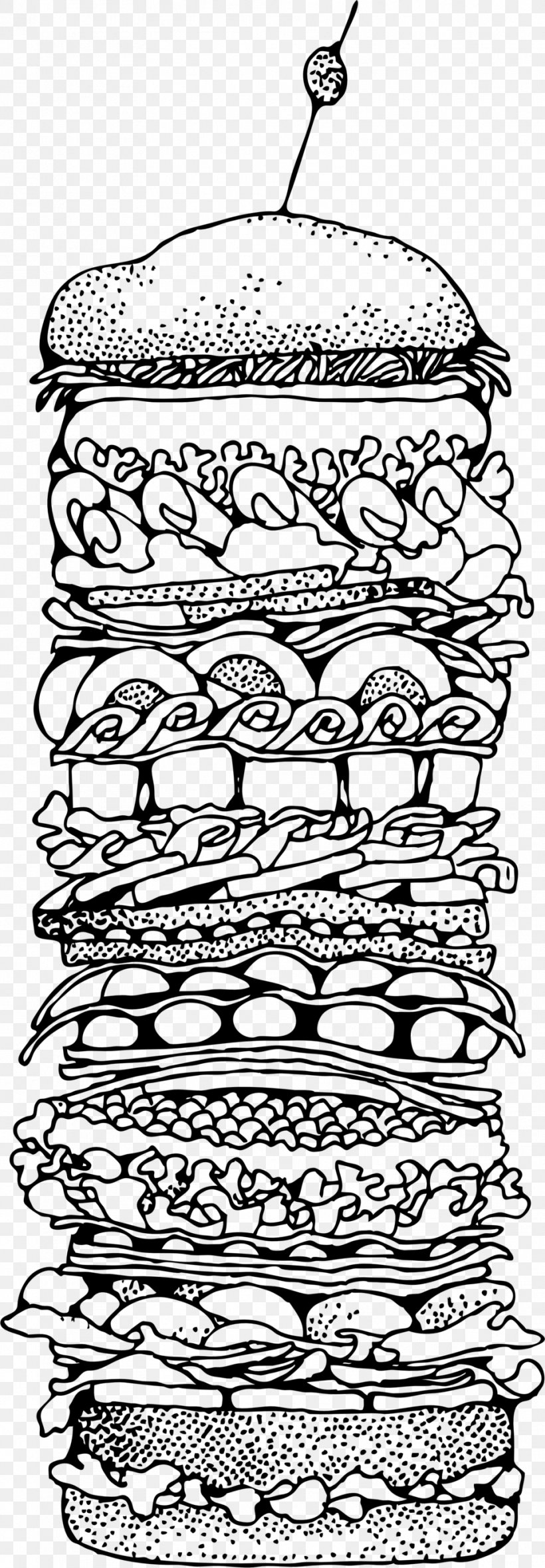 Hamburger Peanut Butter And Jelly Sandwich Submarine Sandwich Clip Art, PNG, 958x2758px, Hamburger, Area, Black And White, Cheese, Coloring Book Download Free