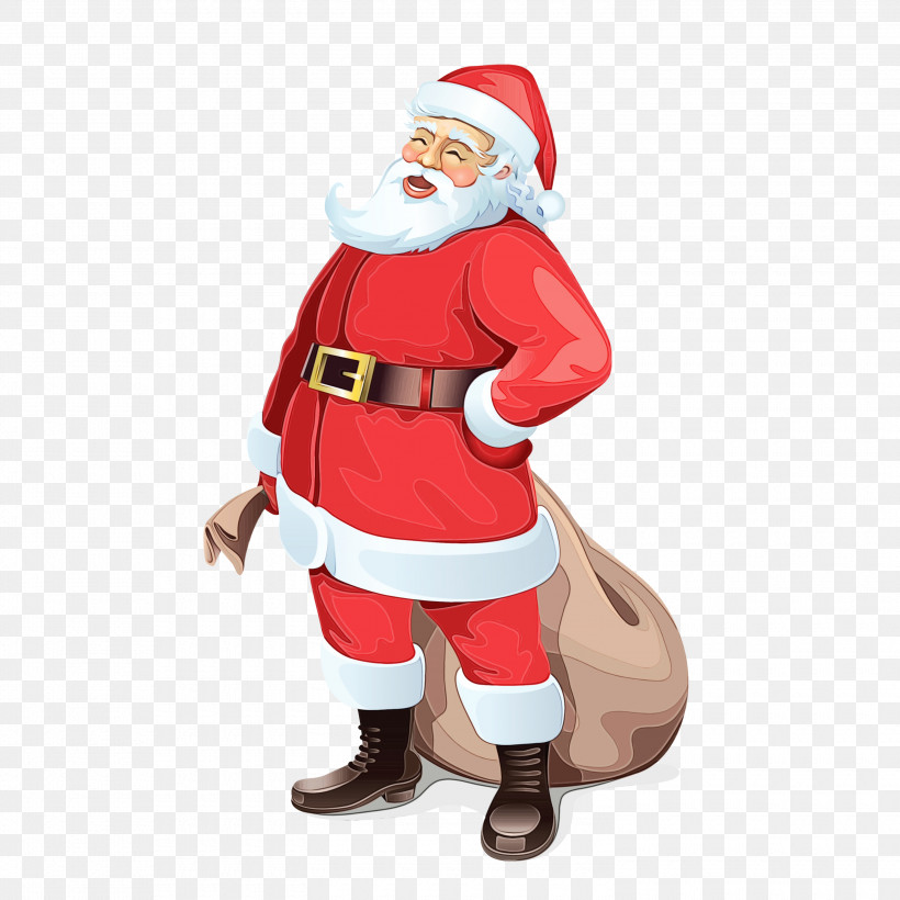 Santa Claus, PNG, 3000x3000px, Watercolor, Christmas, Costume, Figurine, Paint Download Free