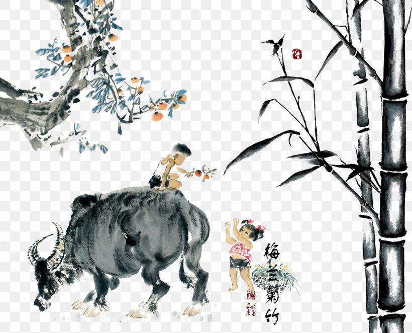Bamboo And Cattle, PNG, 1000x808px, Qingming, Advertising, Art, Cattle Like Mammal, Chinoiserie Download Free