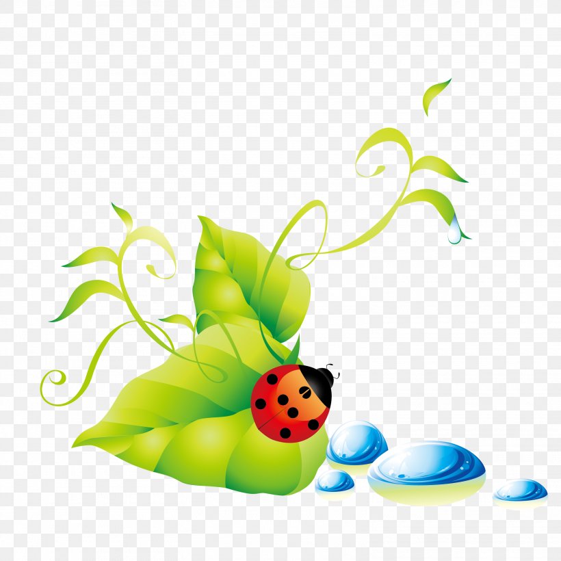 Green Leaf Ladybug Water Droplets Background Vector, PNG, 3125x3125px, Drop, Art, Blue, Clip Art, Dew Download Free