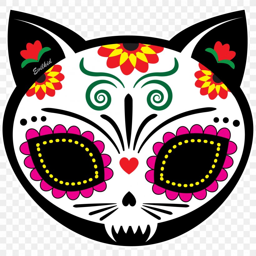 Calavera Cat Day Of The Dead Iron-on Skull, PNG, 2000x2000px, Calavera, Artwork, Butterfly, Cat, Day Of The Dead Download Free