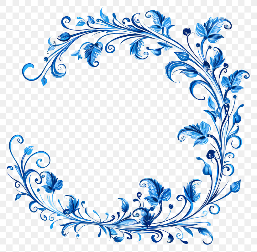 Blue Floral Arc - Elegant Blue Floral Ornament Design PNG