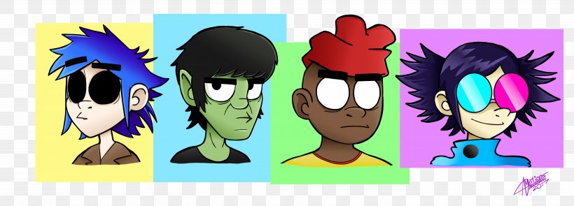 Humanz Russel Hobbs Murdoc Niccals Noodle, PNG, 5000x1800px, Watercolor, Cartoon, Flower, Frame, Heart Download Free