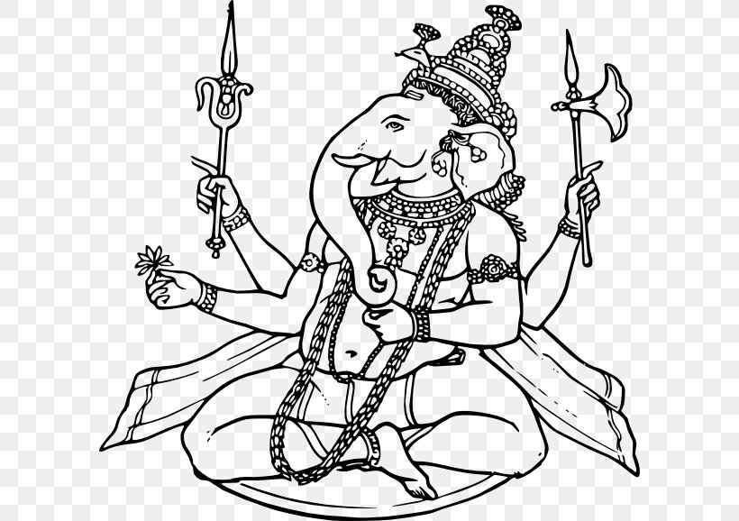 Ganesha Shiva Hanuman Sita Clip Art, PNG, 600x578px, Ganesha, Art, Artwork, Black And White, Deity Download Free