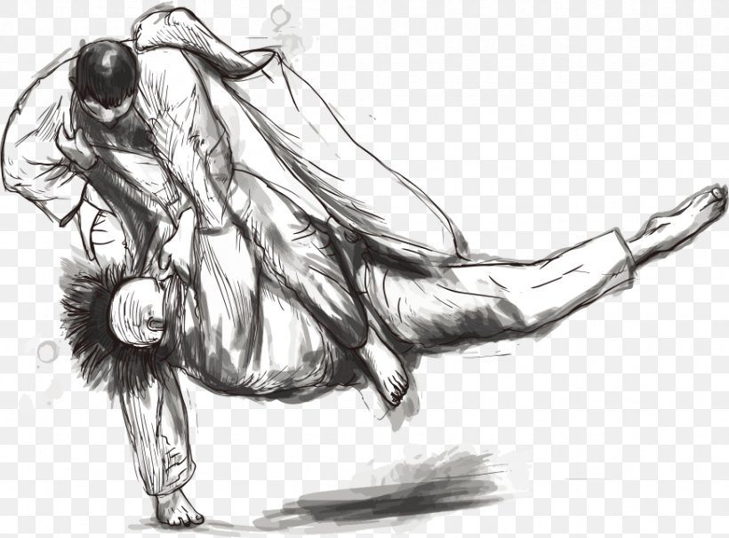 Judo Martial Arts Drawing Illustration, PNG, 872x644px, Judo, Arm, Art, Artwork, Black And White Download Free
