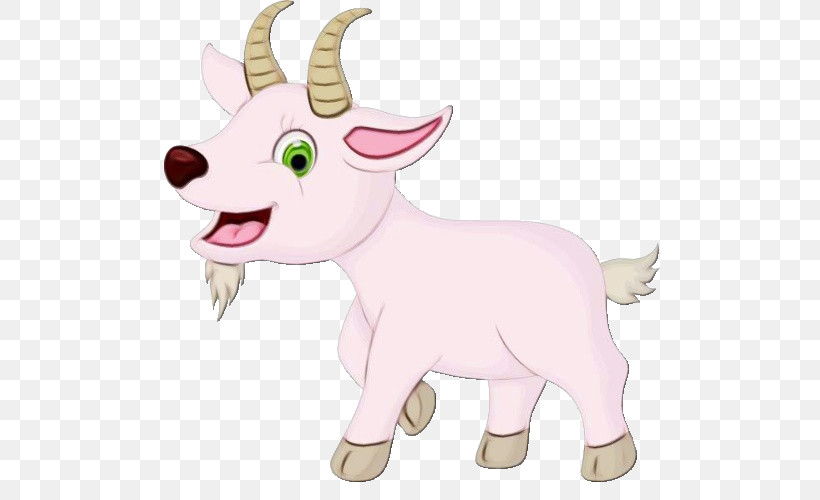 Goats Cartoon Goat Pink Animal Figure, PNG, 500x500px, Watercolor, Animal Figure, Cartoon, Goat, Goats Download Free