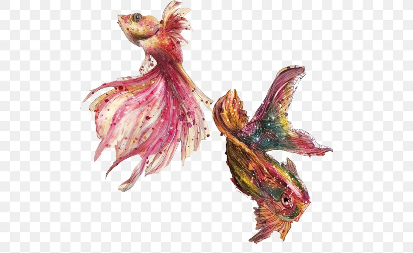 Goldfish Watercolor Painting Ink Wash Painting Illustration, PNG, 502x502px, Goldfish, Carassius Auratus, Color, Creative Work, Fish Download Free