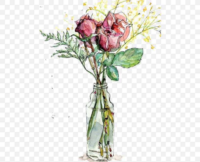Garden Roses Vase Watercolor Painting Drawing Illustration, PNG, 500x662px, Garden Roses, Art, Artificial Flower, Cut Flowers, Drawing Download Free