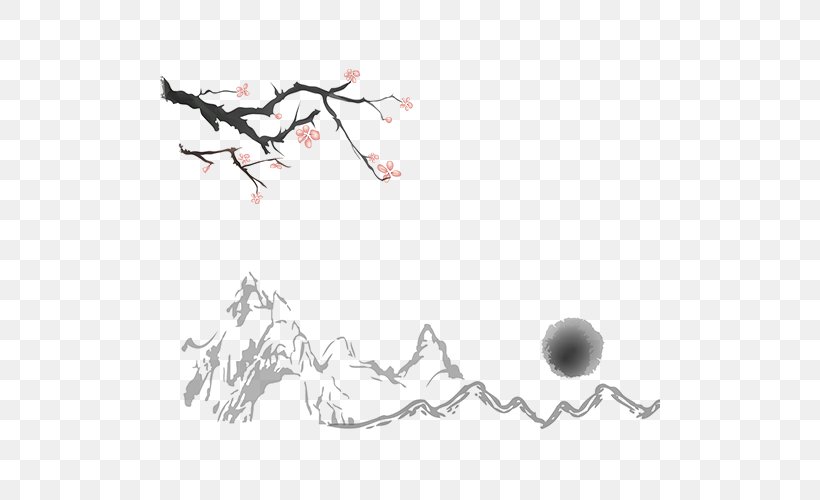 Shan Shui Drawing Ink Wash Painting Chinoiserie, PNG, 500x500px, Shan Shui, Black And White, Border, Branch, Cartoon Download Free
