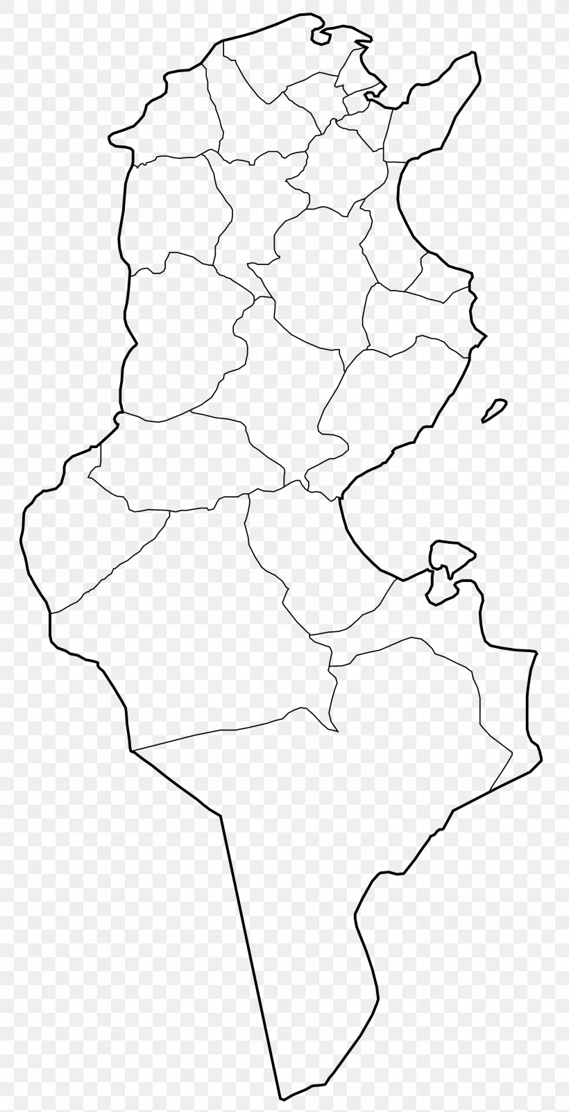 Governorates Of Tunisia Bizerte Governorate Tunis Governorate Wilayah Vector Map, PNG, 2000x3911px, Governorates Of Tunisia, Area, Artwork, Bizerte Governorate, Black And White Download Free