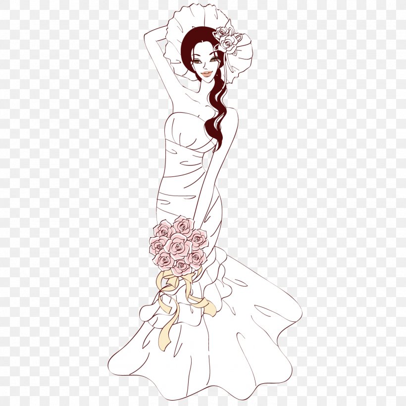Woman Bride Illustration, PNG, 1500x1501px, Watercolor, Cartoon, Flower, Frame, Heart Download Free