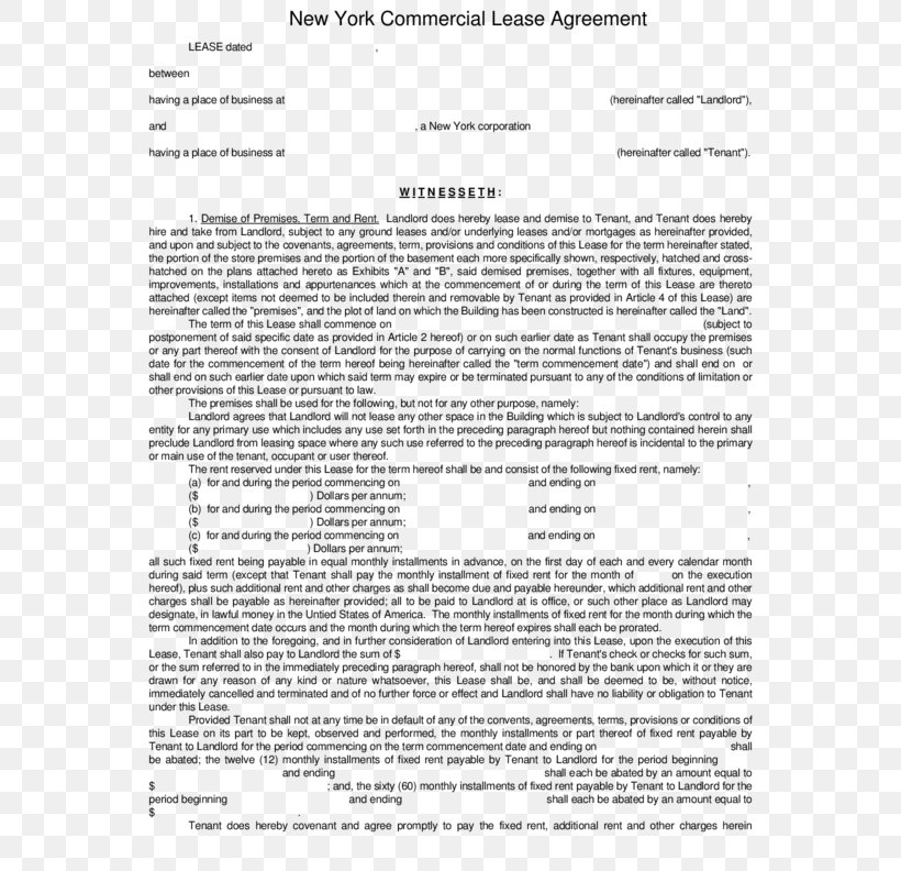 New York City Lease Rental Agreement Contract Form, PNG, 612x792px, New York City, Apartment, Area, Business, Commercial Property Download Free