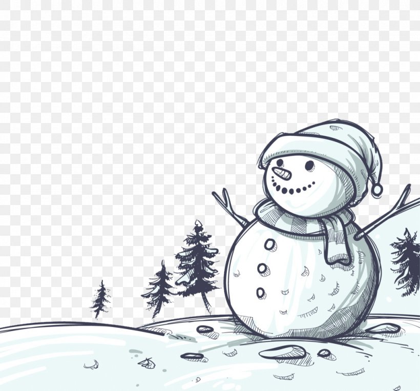 Snowman Winter Gratis Child, PNG, 1024x953px, Snowman, Art, Artwork, Bird, Black And White Download Free