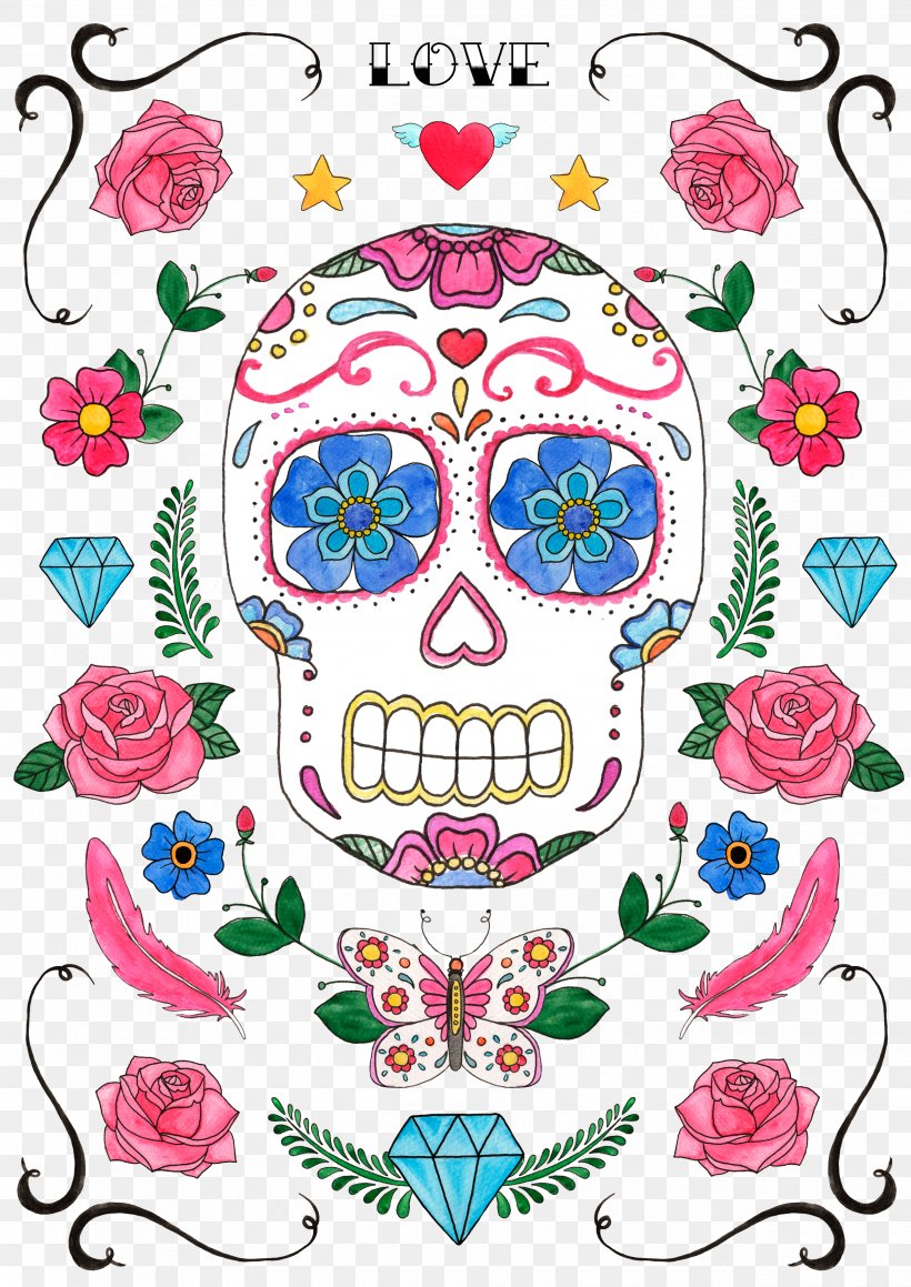 Floral Design Skull Flower Clip Art, PNG, 2480x3508px, Floral Design, Area, Art, Artwork, Bone Download Free