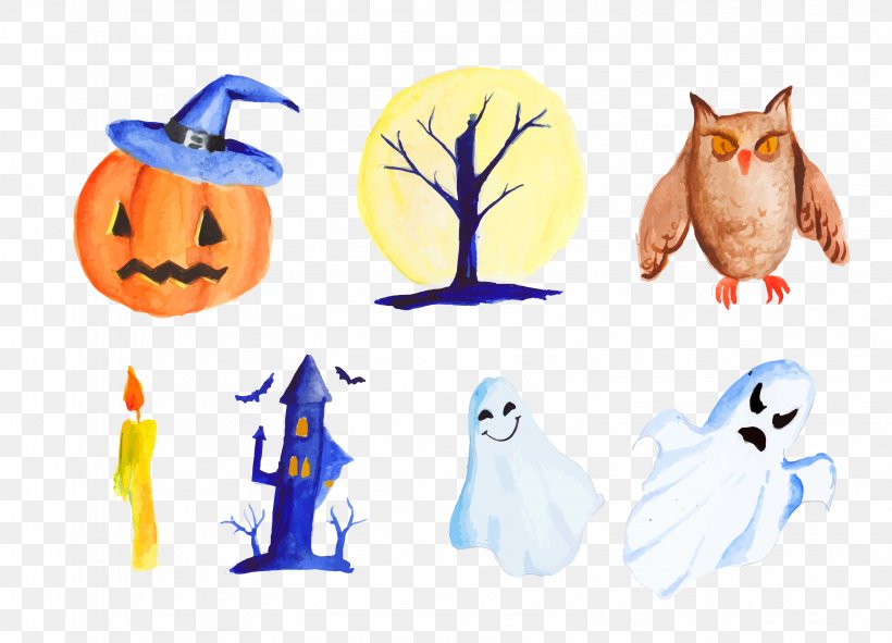 Halloween Symbols Watercolor Painting Drawing, PNG, 3163x2281px, Halloween Symbols, Art, Brush, Drawing, Halloween Download Free