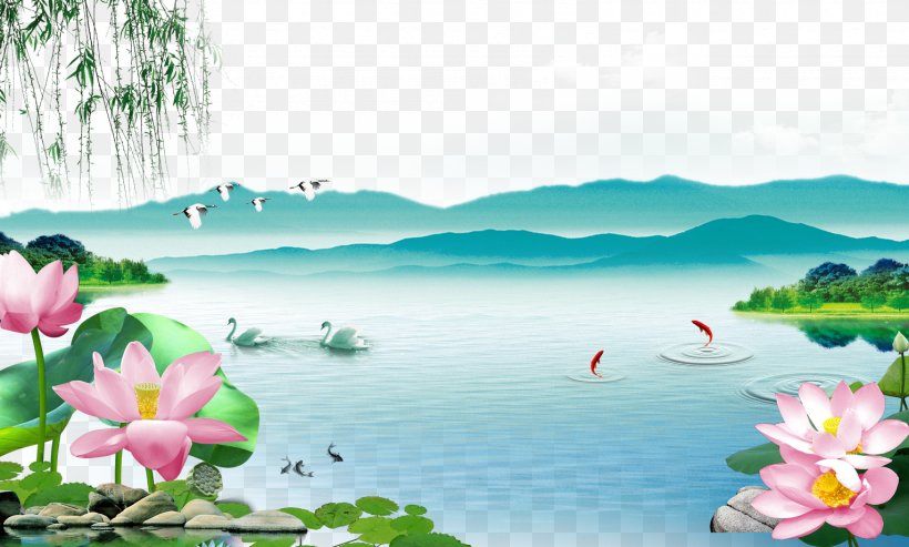 Painting Shan Shui Wall Wallpaper, PNG, 1530x920px, 3d Computer Graphics, Painting, Aquatic Plant, Ecosystem, Flora Download Free
