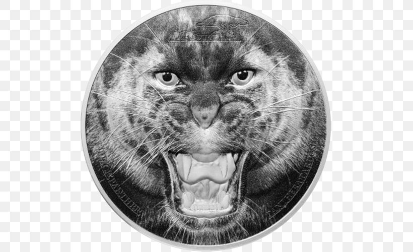 Silver Coin Whiskers Leopard, PNG, 500x500px, Silver Coin, Bengal Tiger, Big Cats, Black And White, Bullion Download Free