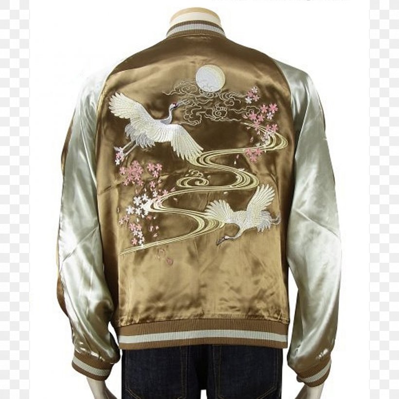Crane Souvenir Jacket Sakura Cherry Blossom, PNG, 1000x1000px, Crane, Beige, Cherry Blossom, Clothing, Embroidery Download Free