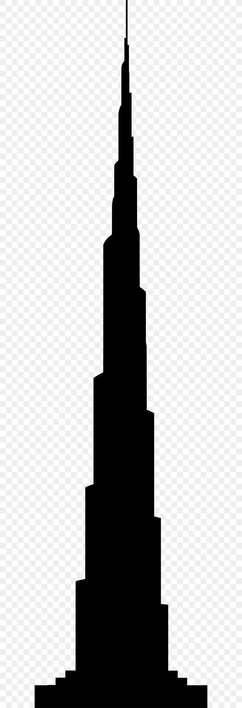 Burj Khalifa Burj Al Arab Silhouette Tower, PNG, 586x2400px, Burj Khalifa, Black And White, Building, Burj Al Arab, Drawing Download Free