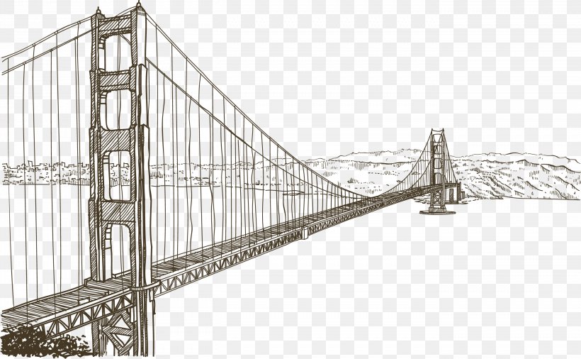 Golden Gate Bridge Statue Of Liberty Drawing, PNG, 2706x1672px, Golden Gate Bridge, Architecture, Art, Black And White, Bridge Download Free