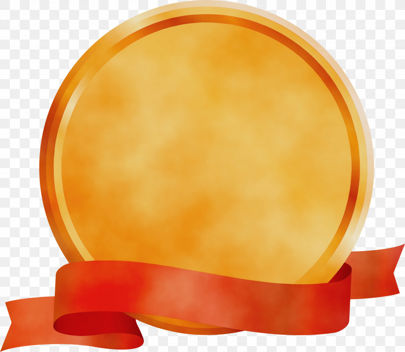 Orange, PNG, 3000x2606px, Emblem Ribbon, Orange, Paint, Peach, Watercolor Download Free