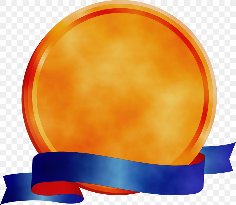 Orange, PNG, 3000x2605px, Emblem Ribbon, Orange, Paint, Watercolor, Wet Ink Download Free