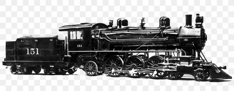 Steam Engine Train Locomotive Motor Vehicle, PNG, 1000x390px, Engine, Auto Part, Automotive Engine Part, Black, Black And White Download Free