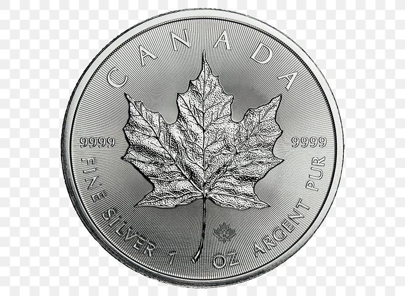 Canadian Silver Maple Leaf Canadian Gold Maple Leaf Bullion Coin Canadian Maple Leaf, PNG, 600x600px, Canadian Silver Maple Leaf, Black And White, Bullion, Bullion Coin, Canadian Gold Maple Leaf Download Free