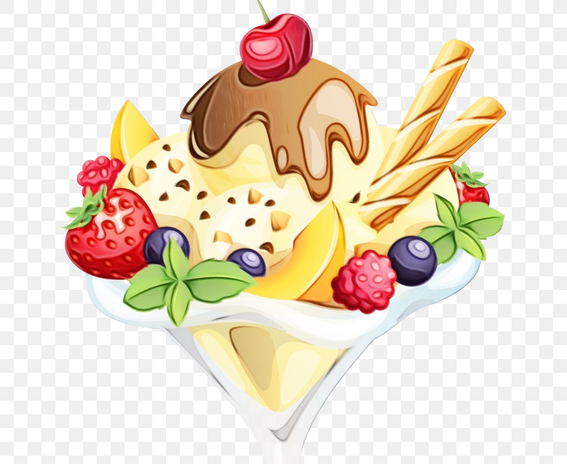 Ice Cream, PNG, 672x672px, Watercolor, Flavor, Frozen Yogurt, Fruit, Garnish Download Free