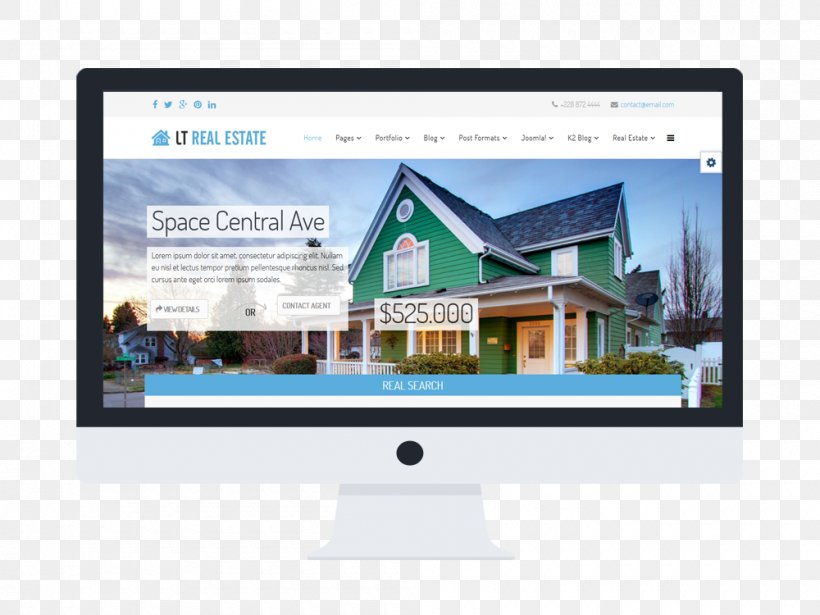 Responsive Web Design Estate Agent Real Estate Template Property, PNG, 1000x750px, Responsive Web Design, Blog, Brand, Computer Monitor, Display Advertising Download Free