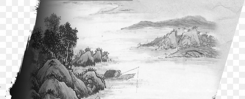 Shan Shui Ink Wash Painting Chinese Painting, PNG, 2351x950px, Shan Shui, Art, Artwork, Birdandflower Painting, Black And White Download Free
