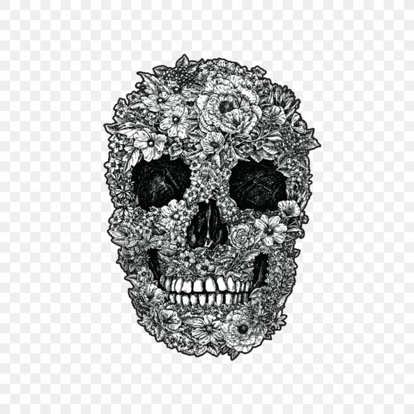 Calavera Skull Flower T-shirt, PNG, 1000x1000px, Calavera, Black And White, Bone, Flower, Fotolia Download Free