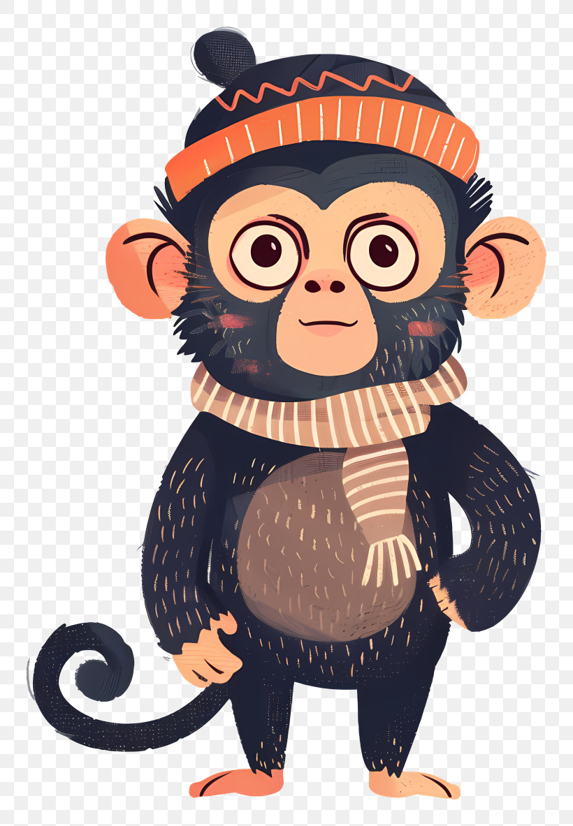 Cute Monkey - Cartoon Monkey With Winter Hat And Scarf PNG