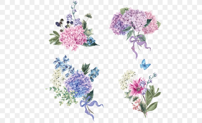 Hydrangea Flower Euclidean Vector Stock Illustration, PNG, 500x500px, French Hydrangea, Artificial Flower, Cut Flowers, Flora, Floral Design Download Free