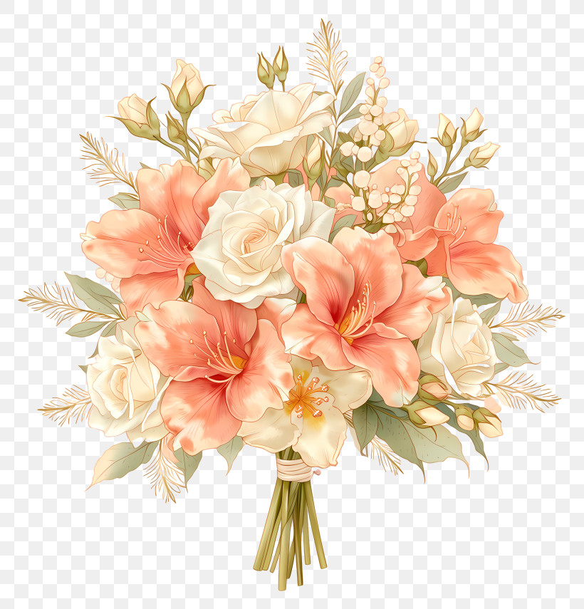 Peach And Cream Wedding Bouquet PNG