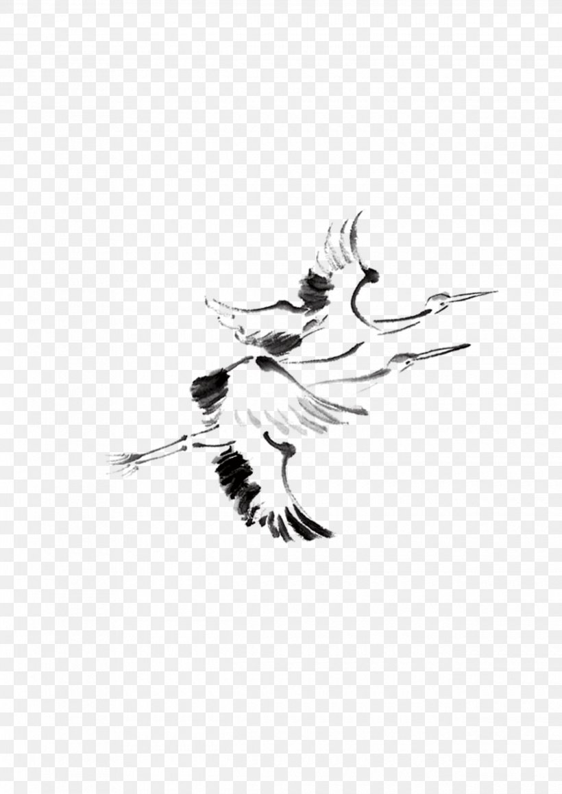 Red-crowned Crane, PNG, 2480x3508px, Ink Wash Painting, Animation, Art, Bird, Black And White Download Free