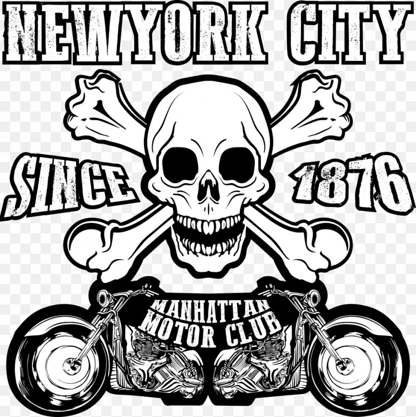 Motorcycle T-shirt Skull, PNG, 962x965px, Motorcycle, Art, Automotive Design, Black And White, Bone Download Free
