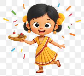 Indian Girl Holding Sweets - Dancing Girl In Yellow Sari PNG