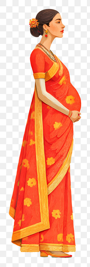 Pregnant Woman In Saree - Pregnant Woman In Traditional Sari PNG