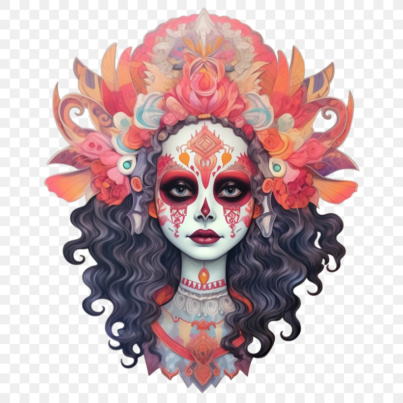 Skelita Calaveras - Day Of The Dead Woman With Floral Headdress PNG