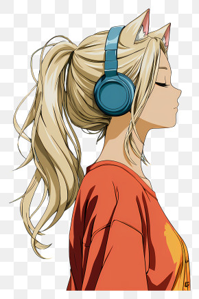 Cat Girl With Headphones - Anime Girl With Headphones And Cat Ears PNG