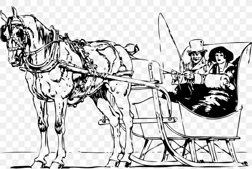 Horse Sled Drawing Pferdeschlitten Clip Art, PNG, 1600x1077px, Horse, Art, Artwork, Black And White, Carnivoran Download Free
