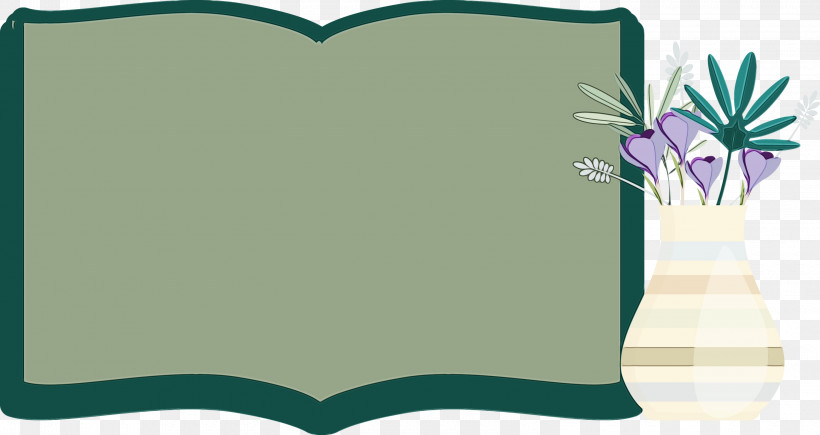 Flower Cartoon Green Teal Line, PNG, 3000x1592px, Flower Frame, Book Frame, Cartoon, Flower, Green Download Free