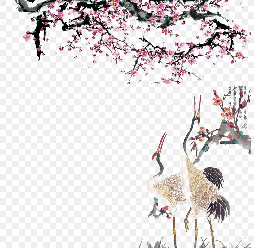 Crane Cherry Blossom Peach, PNG, 800x800px, China, Art, Bird, Blossom, Branch Download Free