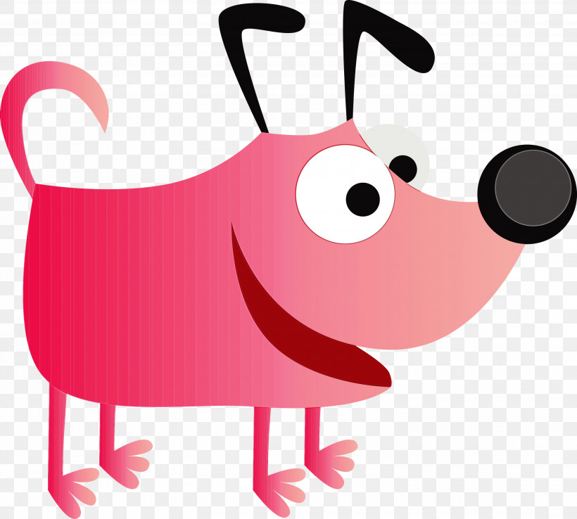 Pink Cartoon, PNG, 3000x2702px, Cute Cartoon Dog, Cartoon, Paint, Pink, Watercolor Download Free