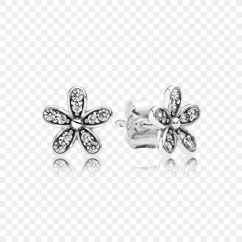 Earring Pandora Jewellery Cubic Zirconia Sterling Silver, PNG, 1000x1000px, Earring, Black And White, Body Jewelry, Bracelet, Charm Bracelet Download Free