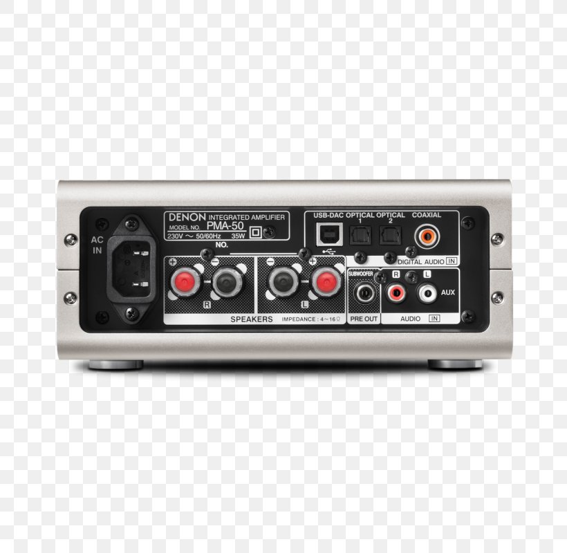 Denon PMA-50 Integrated Amplifier High Fidelity Audio Power Amplifier, PNG, 800x800px, Denon, Amplifier, Audio, Audio Equipment, Audio Power Amplifier Download Free